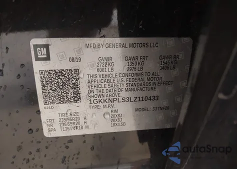 2020 GMC Acadia Fwd Denali z USA, uszkodzony, nr VIN 1GKKNPLS3LZ110433